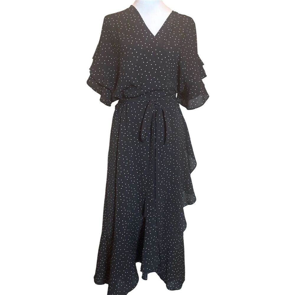 Max Studio Black and White Dotted Midi Dress